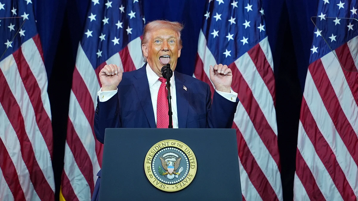 Donald Trump addresses House Republicans in Washington.