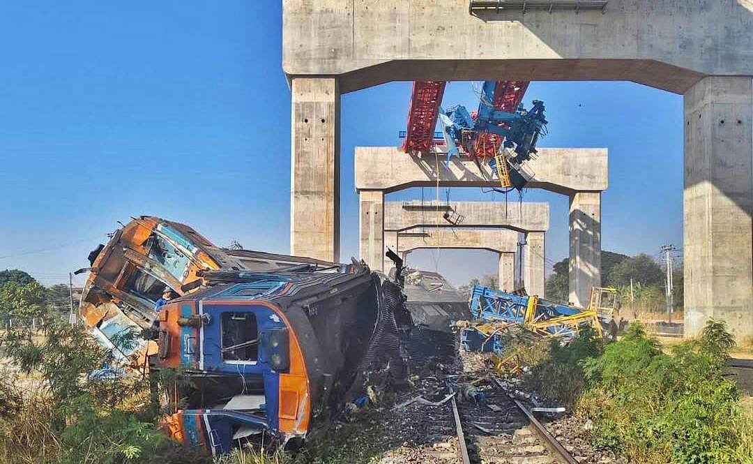 Crane collapse on passenger train in Thailand kills at least 12
