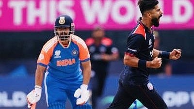 Ali Khan after grabbing an Indian wicket in the 2024 T20 World Cup