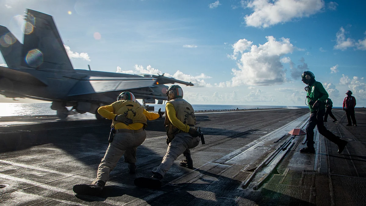 US relies primarily on naval and air power, backed by forward-deployed ground forces.