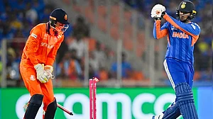 Abhishek Sharma is castled by Dutch spinner Aryan Dutt for his third duck in a row