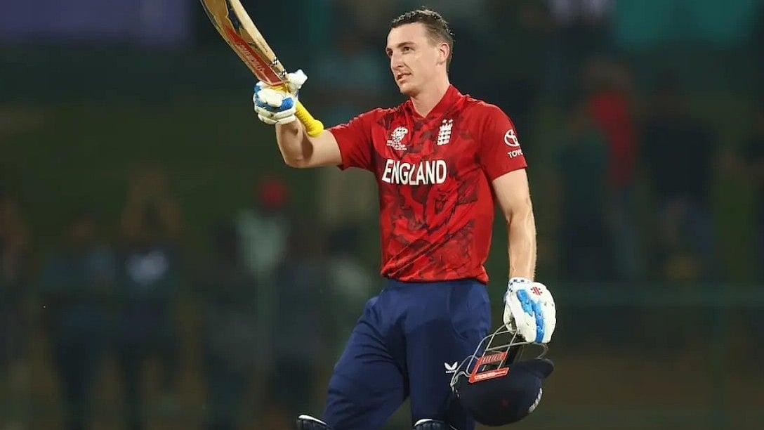 Harry Brook on reaching his century against Pakistan on Tuesday.