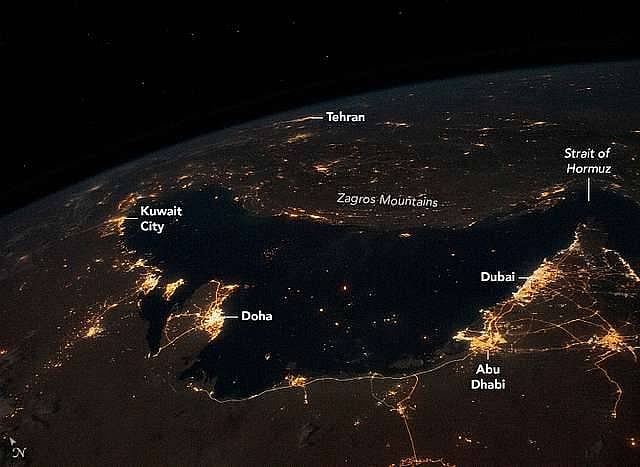 Satellite view of Strait of Hormuz