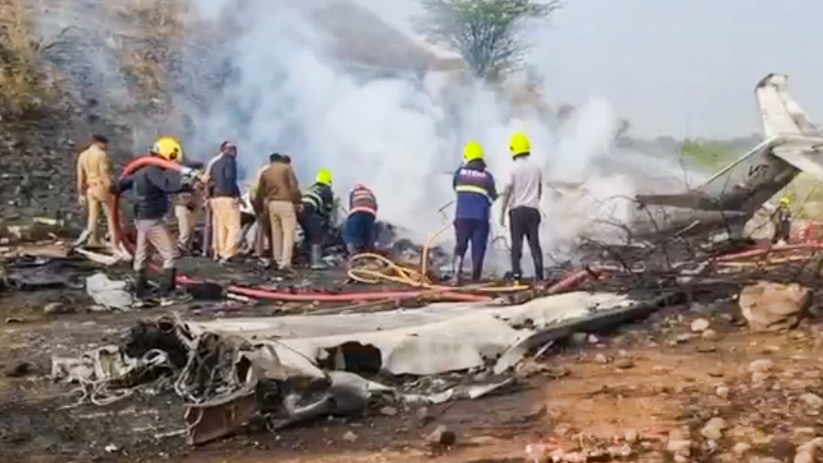 File image of the aftermath of the Pawar plane crash