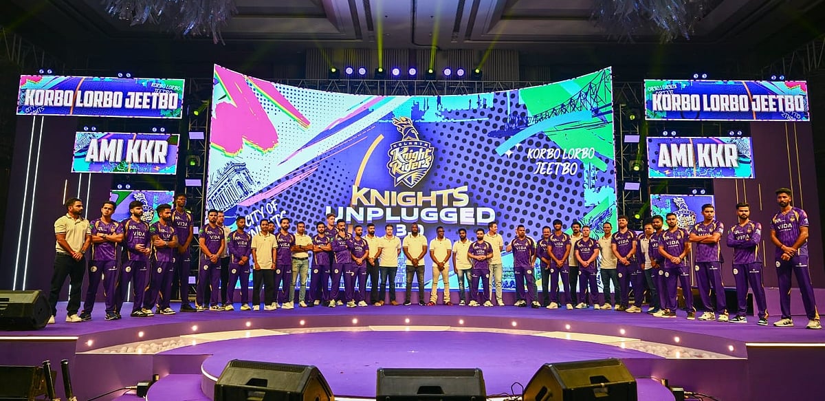 Kolkata Knight Riders players line up in a promotional event