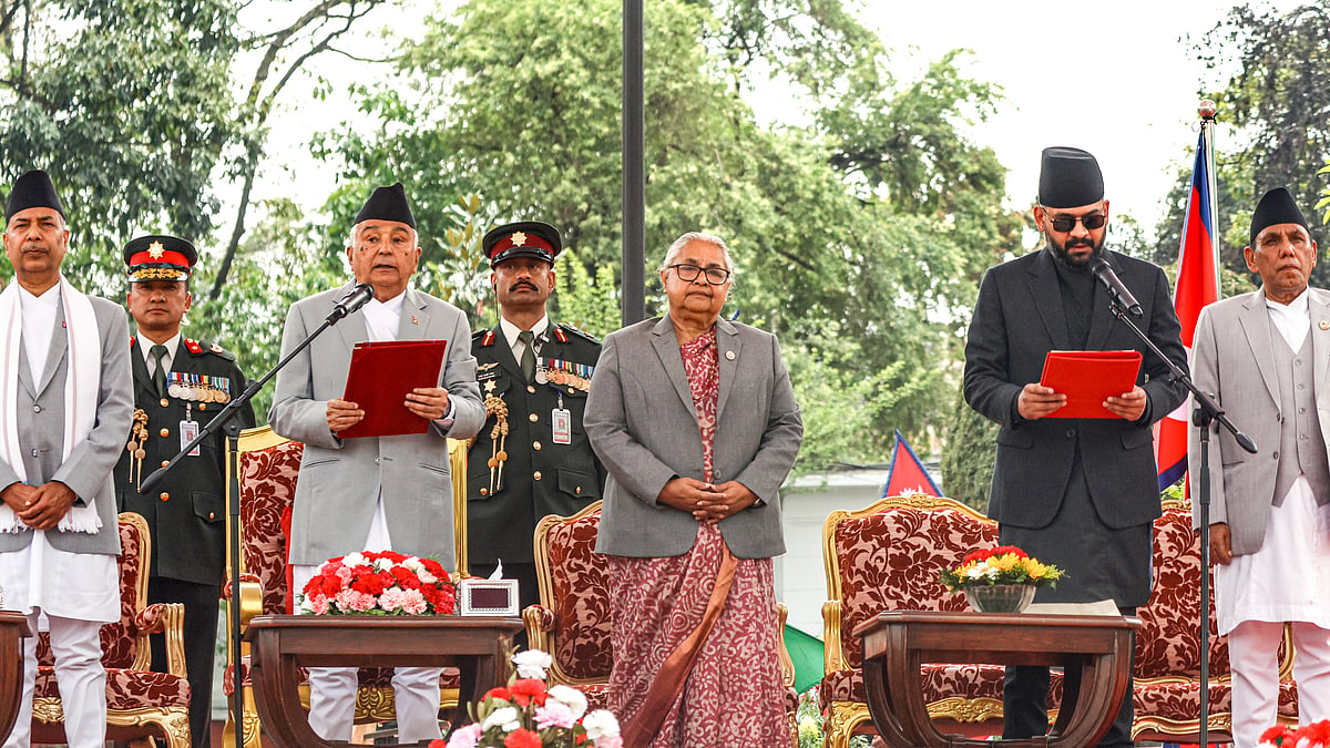 Balendra Shah taking oath as Nepal prime minister