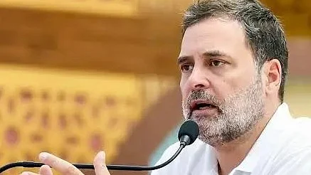 Congress leader Rahul Gandhi attends a public meeting.