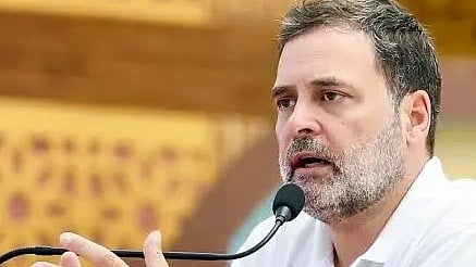 Congress leader Rahul Gandhi attends a public meeting.