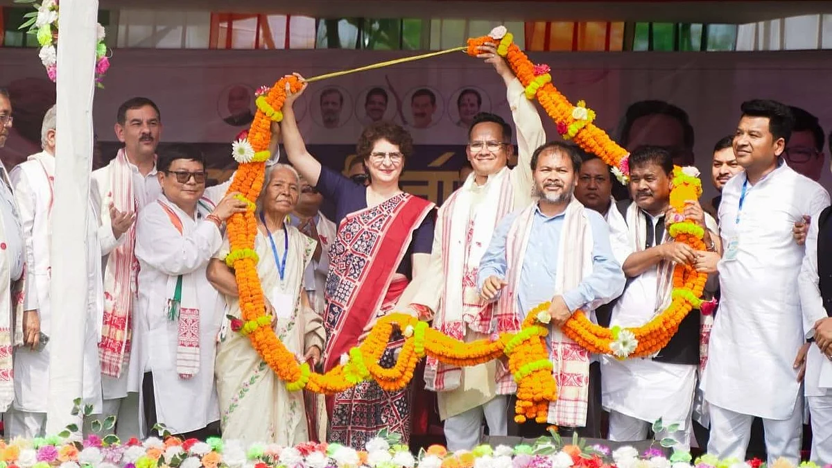 Priyanka Gandhi during a rally in Assam.