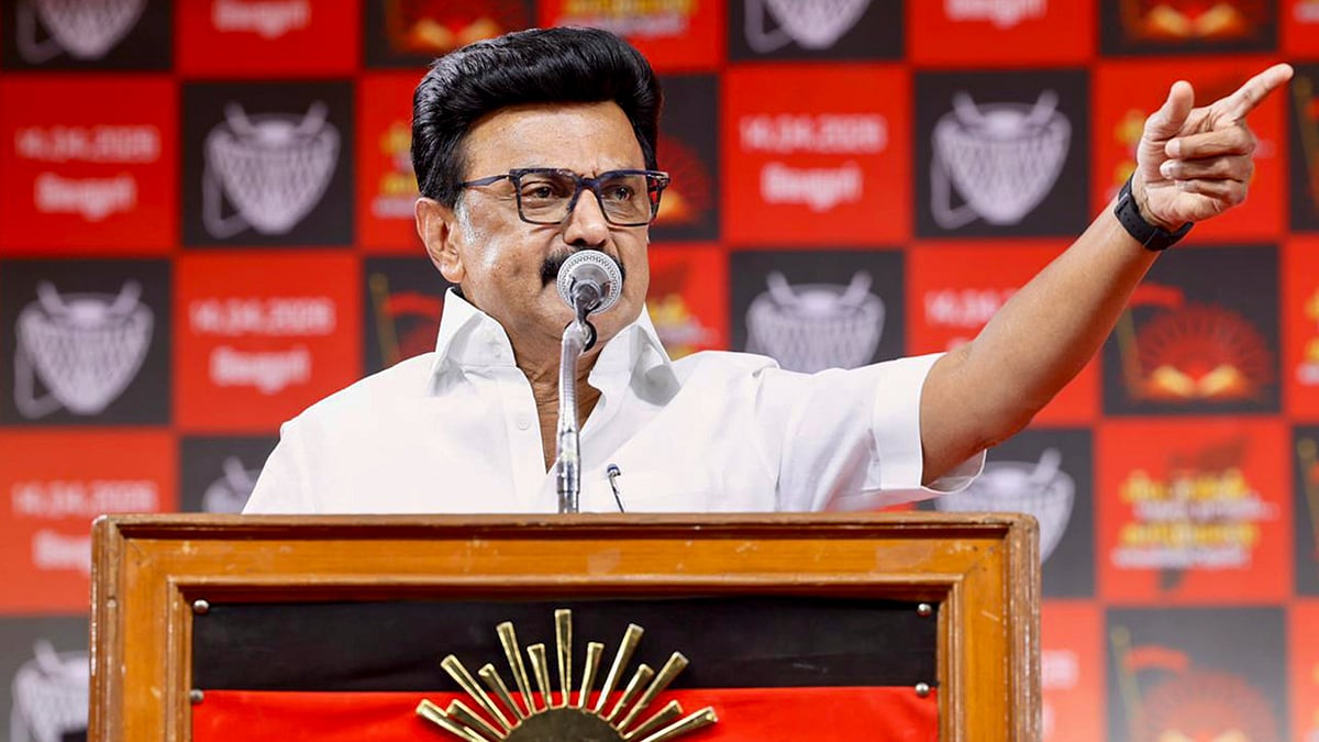 MK Stalin addresses a public meeting ahead of assembly elections in Vellore.