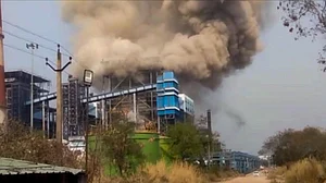 Smoke erupts from Vedanta power plant in Chhattisgarh.