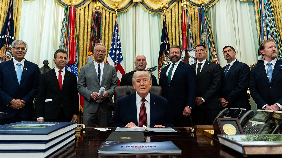 Donald Trump speaks at Oval Office on 18 April.