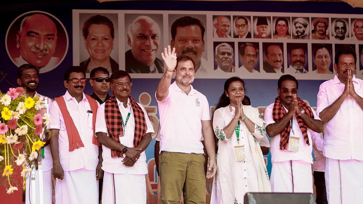 Rahul Gandhi during a public meeting in support of party candidates ahead of Tamil Nadu polls.