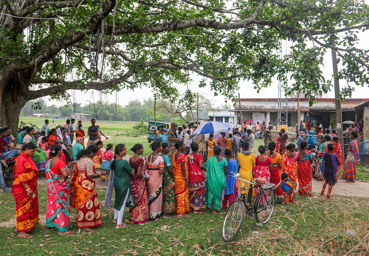 Voters in the first phase of the West Bengal Assembly elections, in Dakshin Dinajpur