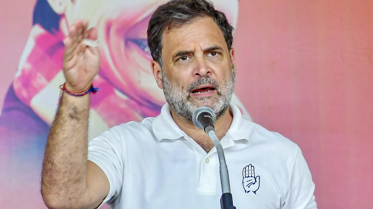 Rahul Gandhi addresses a public meeting in Tirunelveli.