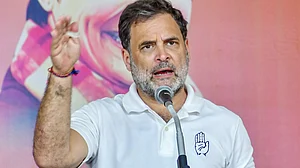 Rahul Gandhi addresses a public meeting in Tirunelveli.