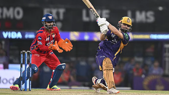 Rinku Singh during his late blitz against Lucknow Super Giants