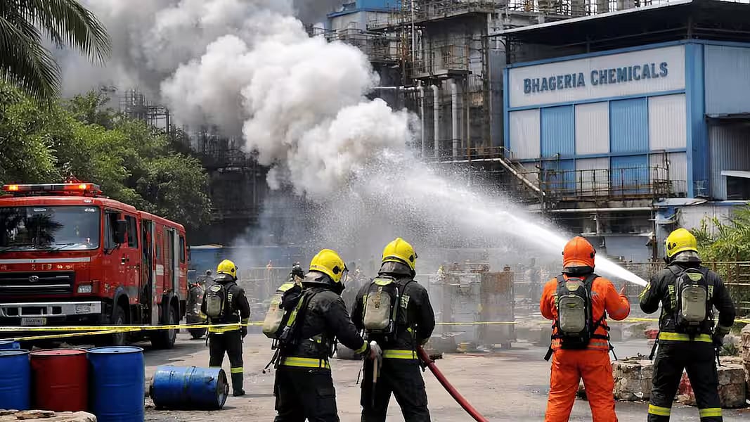 Firefighters respond at the site of a gas leak in Pune.
