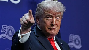 Donald Trump addresses in West Palm Beach, Florida.