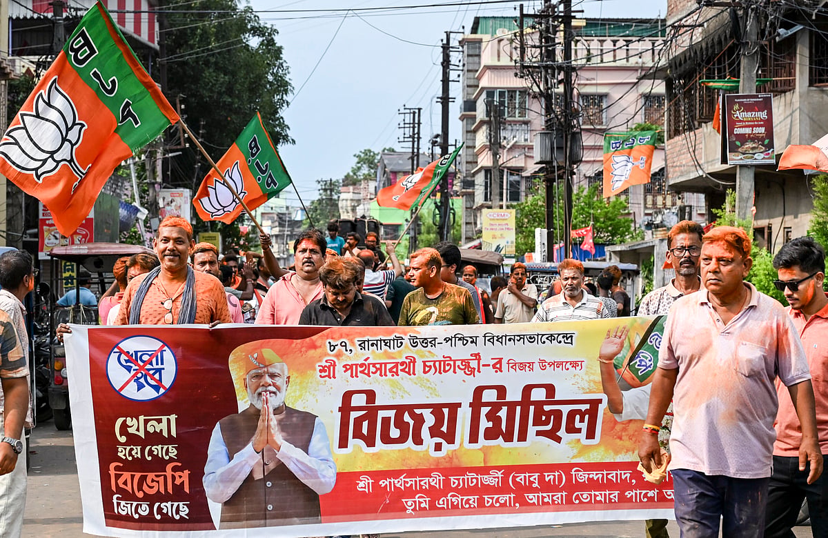A victory procession by the BJP in Ranaghat, Nadia district (PTI)