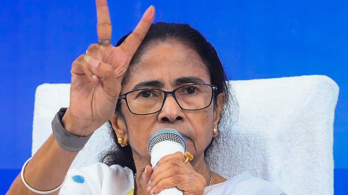 Mamata Banerjee addresses a virtual meeting in Kolkata.