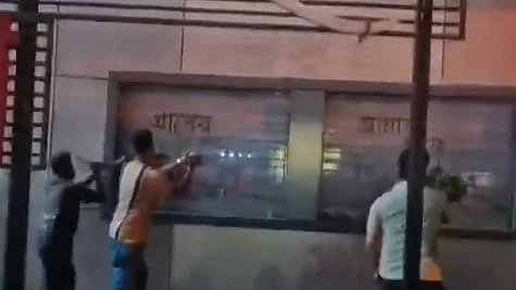 Vandals damaging a TMC office in West Bengal