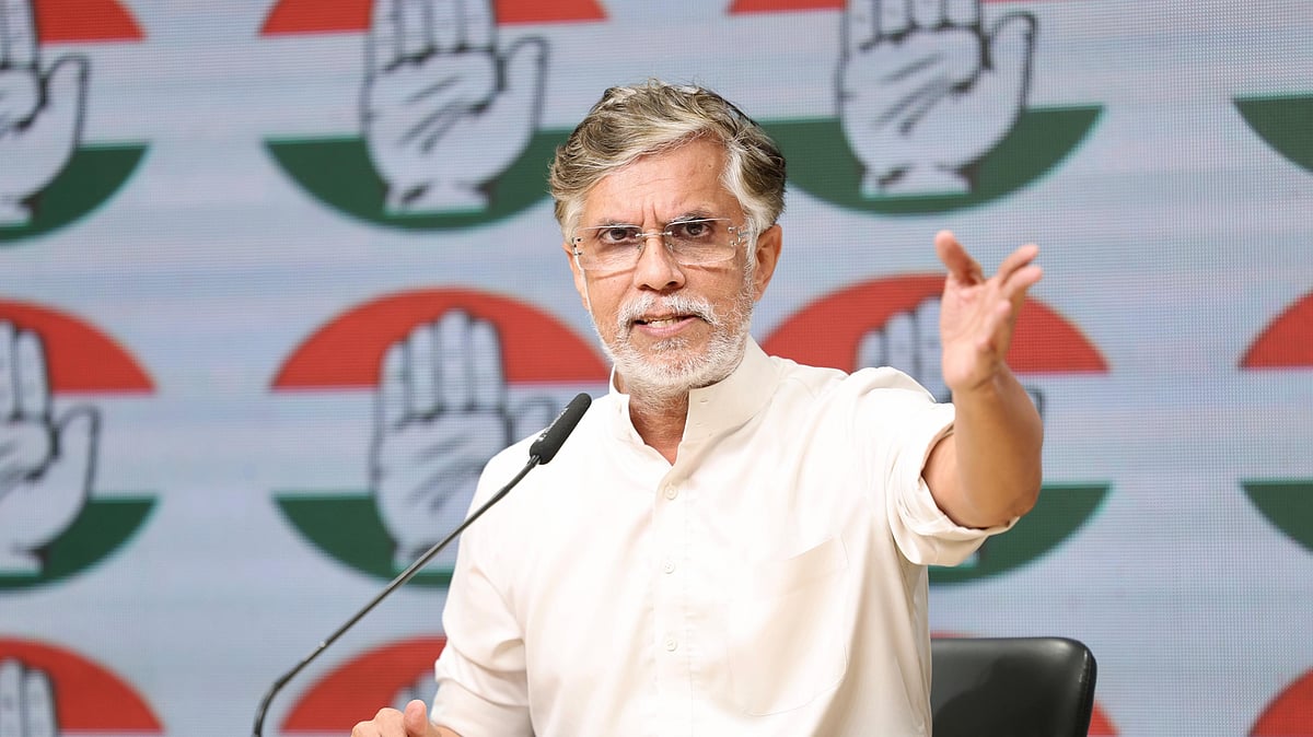 Pawan Khera at the press briefing 