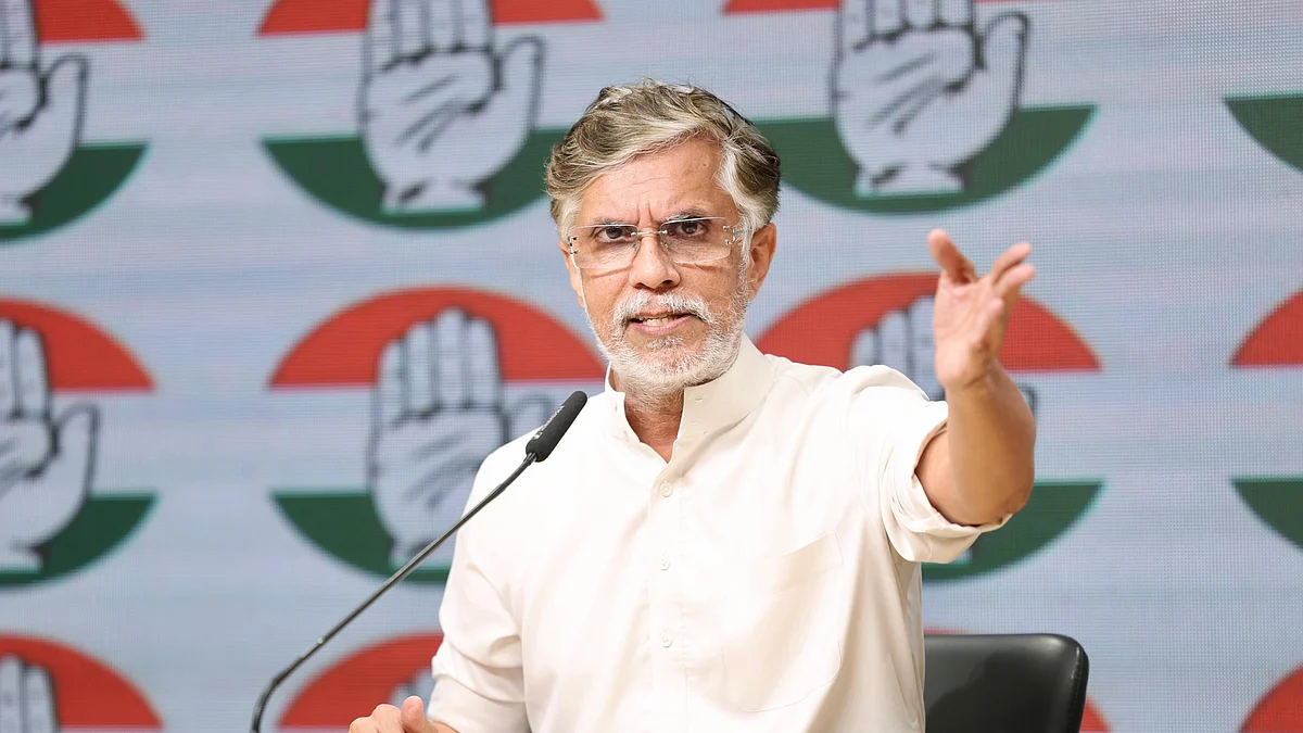 Pawan Khera at the press briefing 