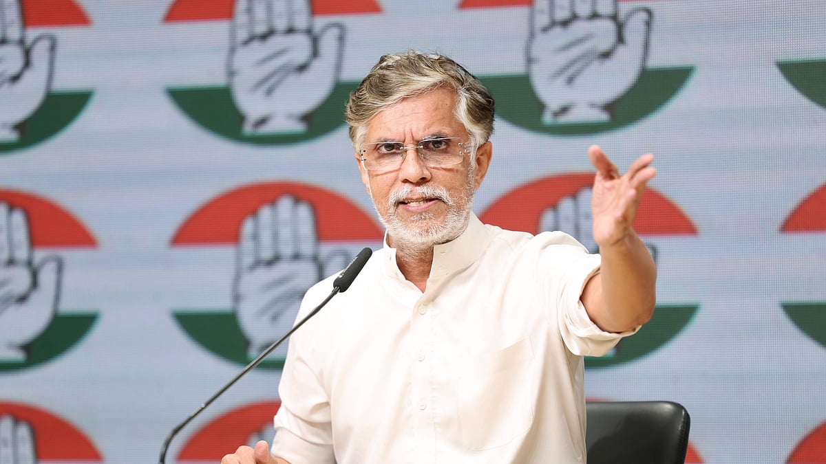 Pawan Khera at the press briefing 