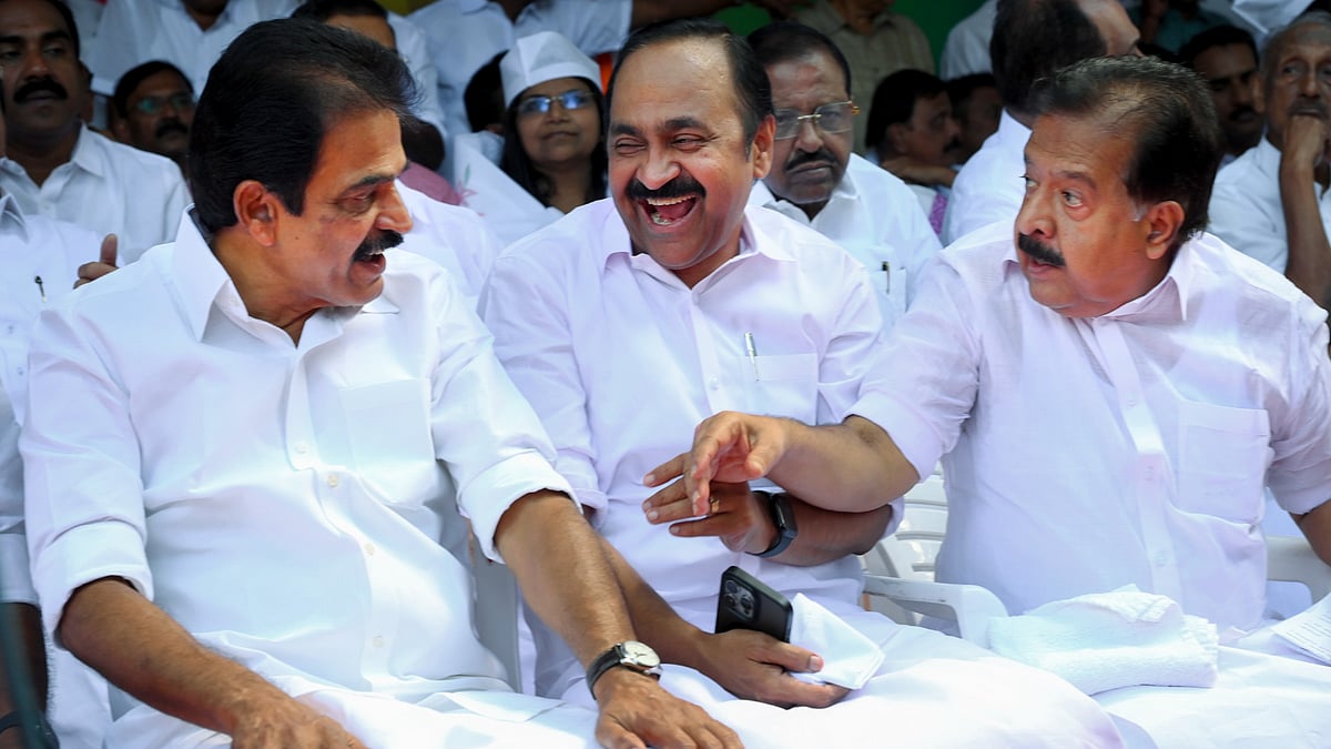 K.C. Venugopal, V.D. Satheesan and Ramesh Chennithala in Thiruvananthapuram.