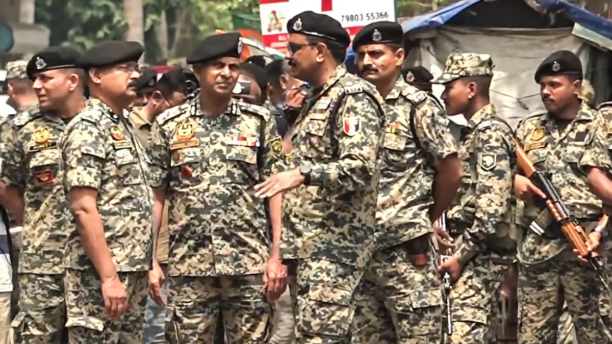 BSF DG Praveen Kumar inspects the spot where Chandranath Rath was shot dead in Kolkata.