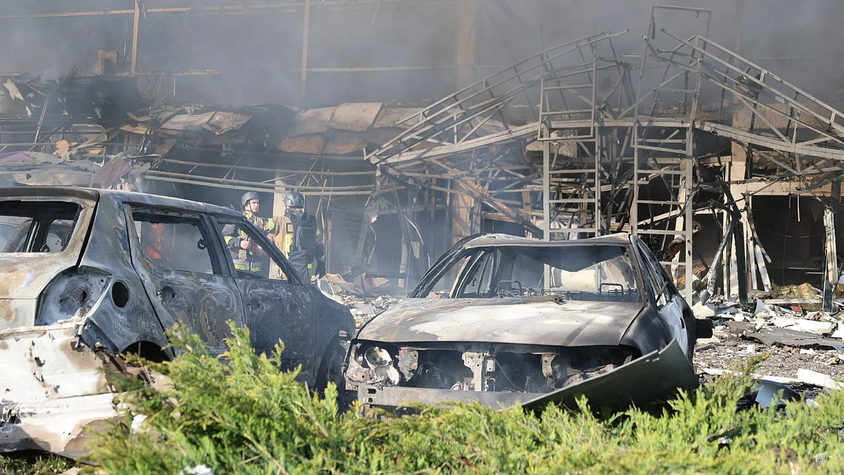 Smoke and debris fill the air after Russian strike in Zaporizhzhia.