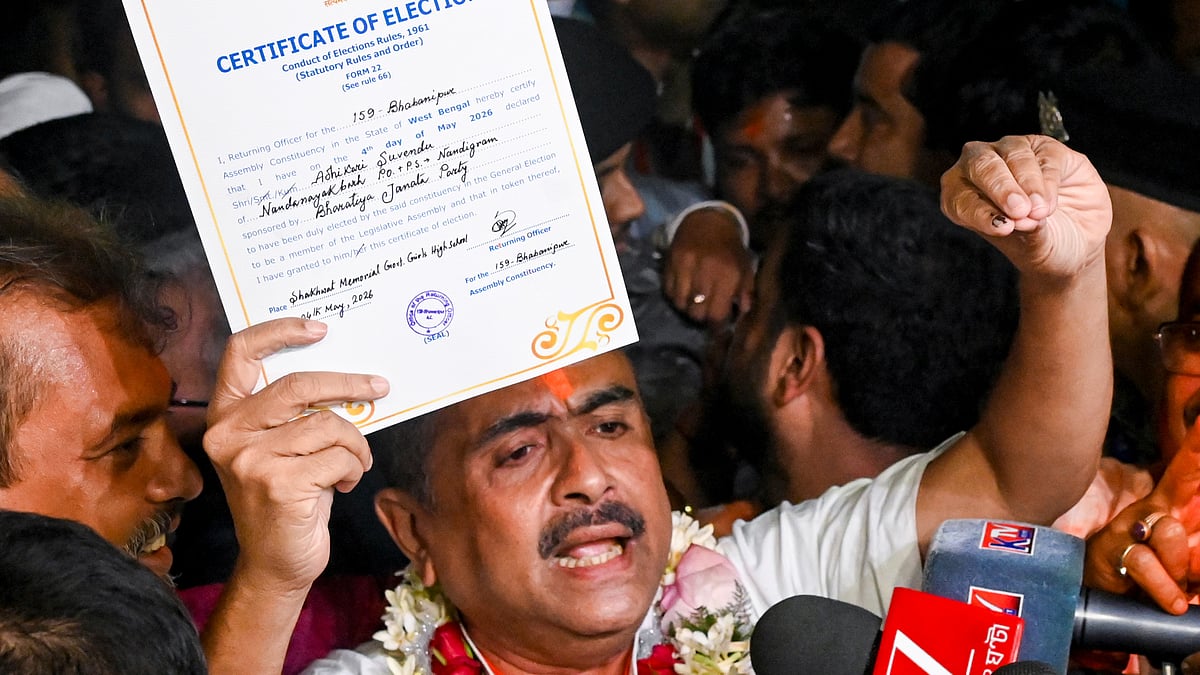 Suvendu Adhikari with his certificate of election in Kolkata, 4 May