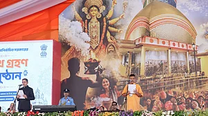 Suvendu Adhikari being sworn in as the new chief minister of West Bengal