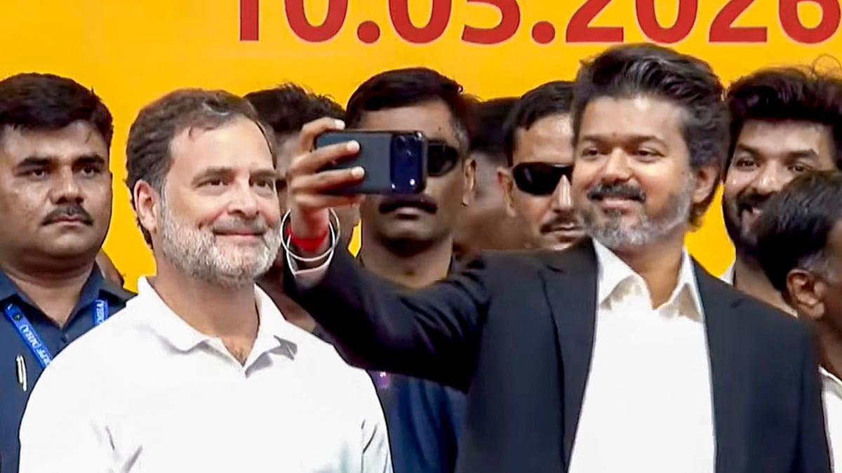 Photo opp: TVK chief Vijay takes a selfie after being  sworn in CM on 10 May