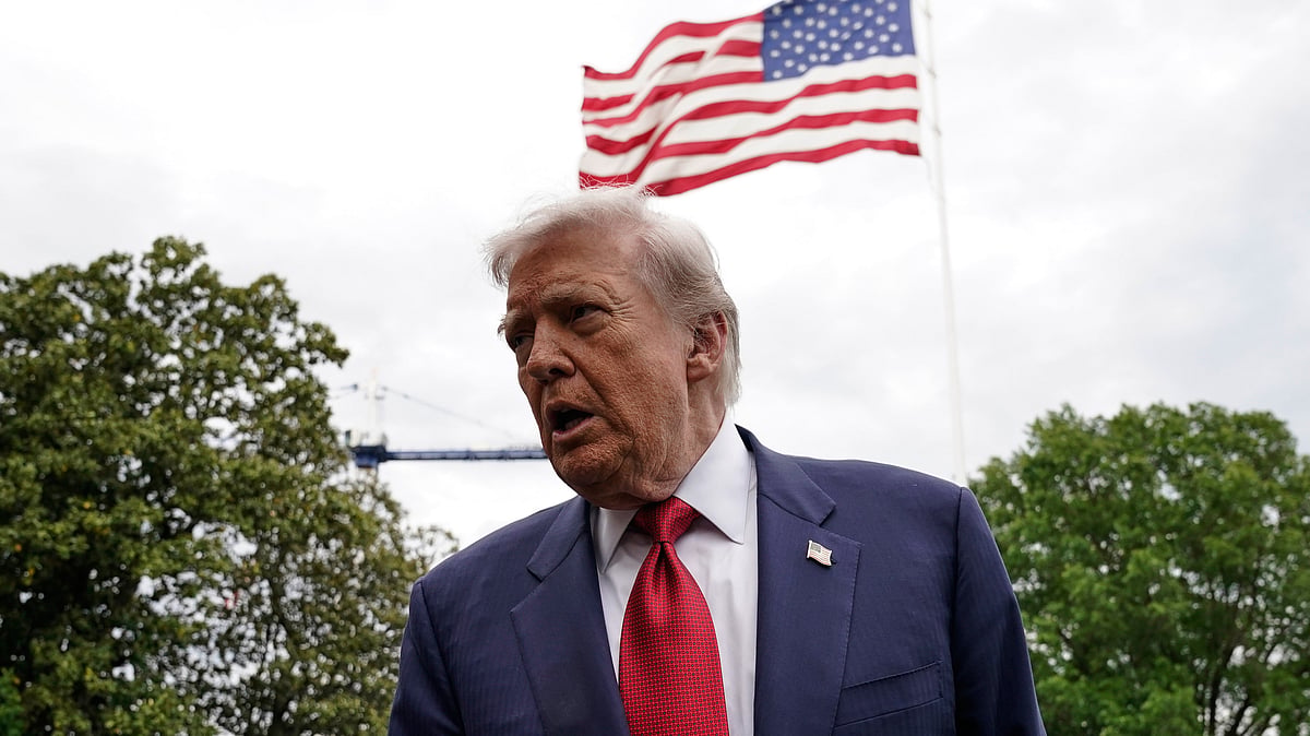 Donald Trump speaks to reporters at White House.