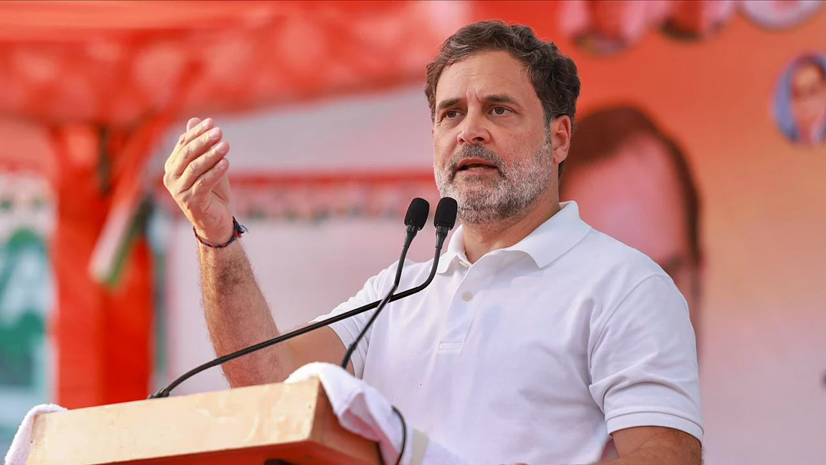 Rahul Gandhi addresses a public meeting in Gurugram.