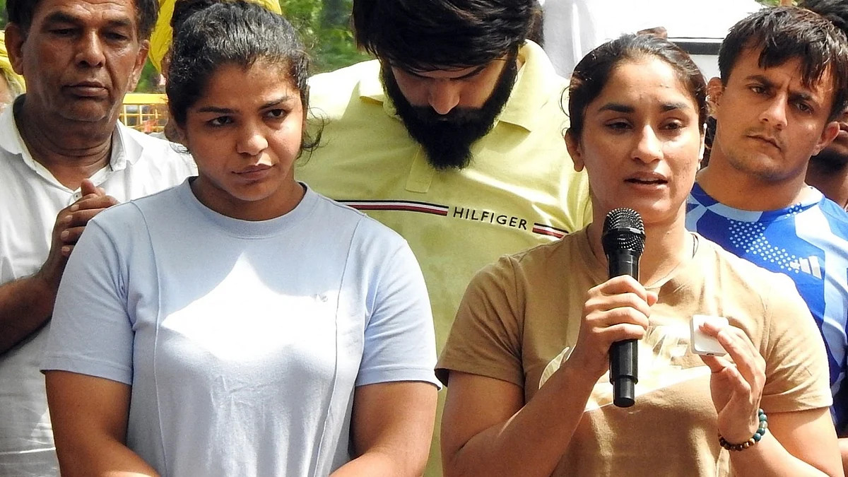 Sakshi Malik and Vinesh Phogat in New Delhi.