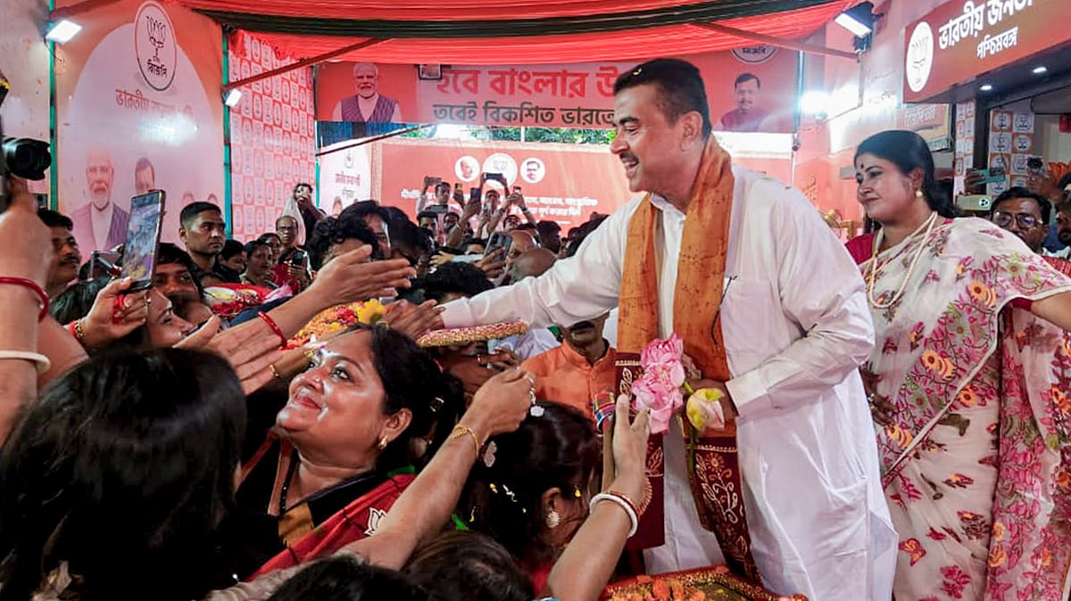 West Bengal CM Suvendu Adhikari at the party office in Kolkata, 11 May