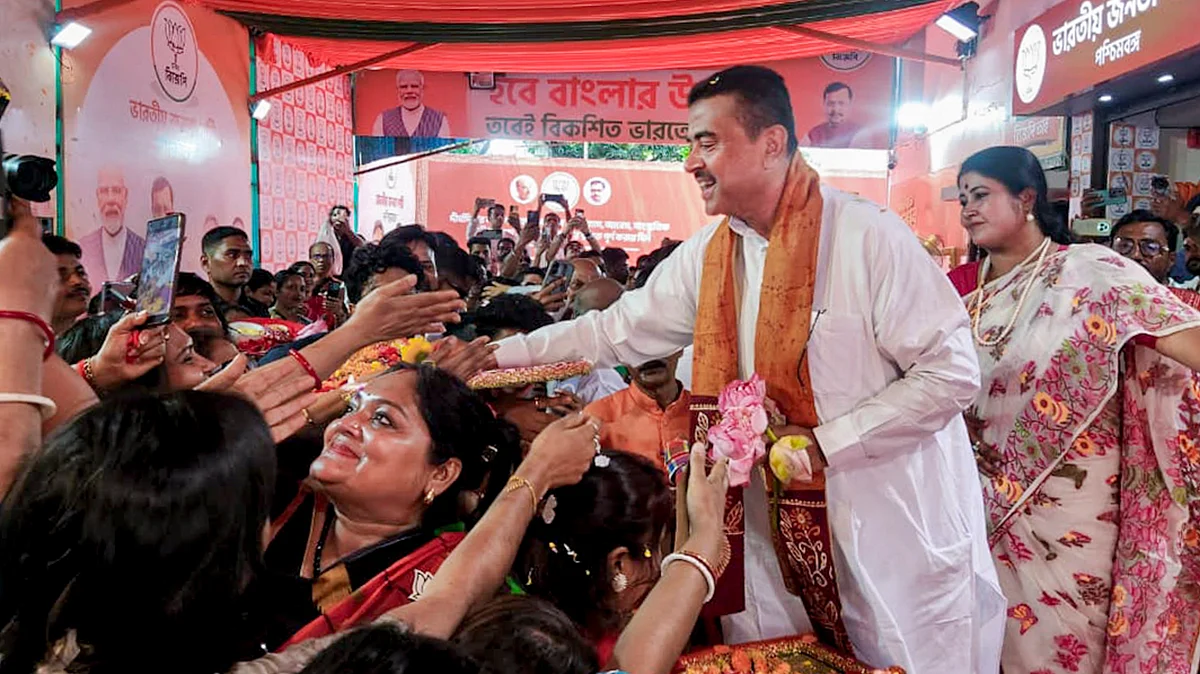 West Bengal CM Suvendu Adhikari at the party office in Kolkata, 11 May