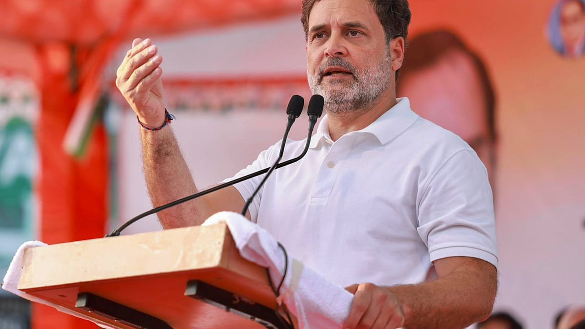 Rahul Gandhi addresses a public meeting in Gurugram.