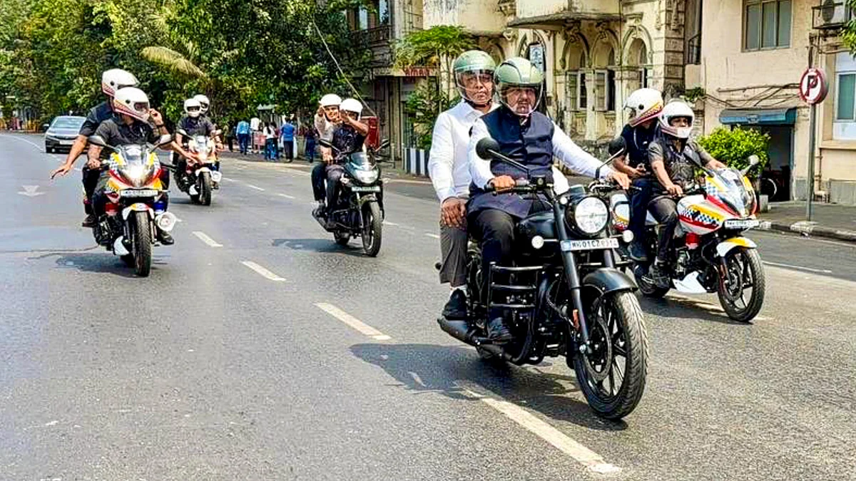 Maharashtra CM Devendra Fadnavis rides a two-wheeler to work in Mumbai