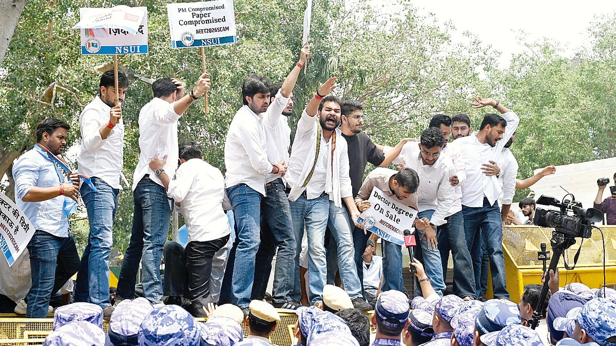 Protests in New Delhi over the leaked NEET-UG 2026 entrance exam questions