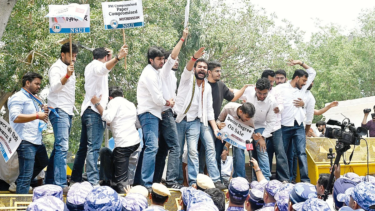 Protests in New Delhi over the leaked NEET-UG 2026 entrance exam questions