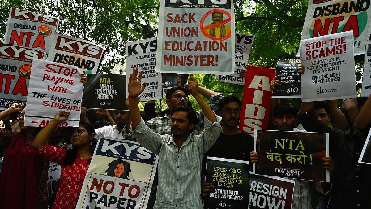Students protest in New Delhi after the NEET-UG 2026 paper leak