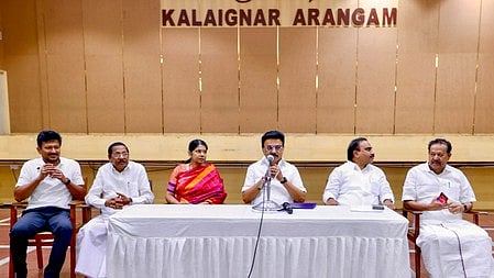 Former Tamil Nadu CM M K Stalin with other senior party members