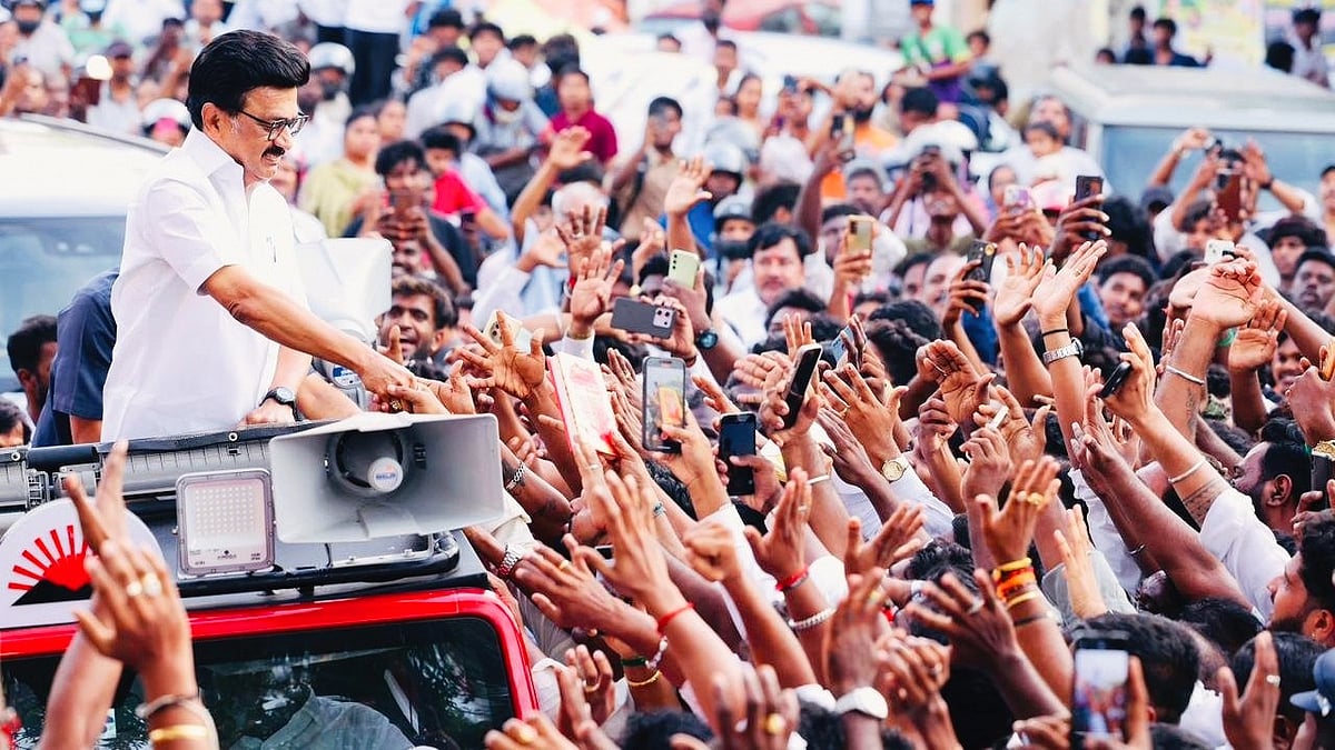 M.K. Stalin greets and thanks his constituents after he lost from Kolathur