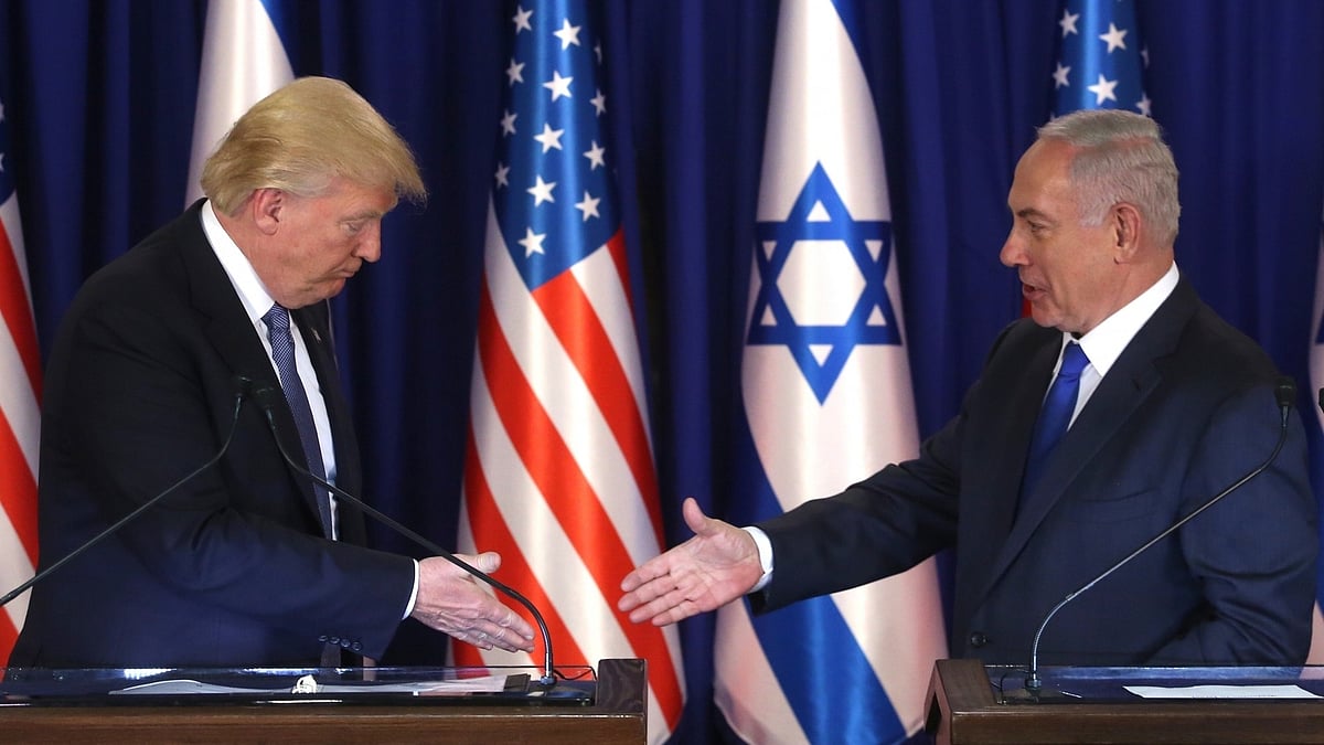Donald Trump meets Israeli Prime Minister Benjamin Netanyahu in Jerusalem.