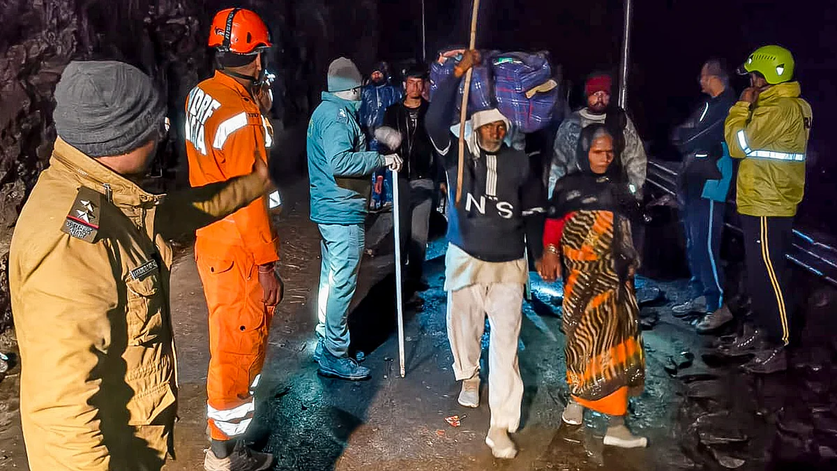 Rescue teams evacuate pilgrims to safer locations in Rudraprayag.