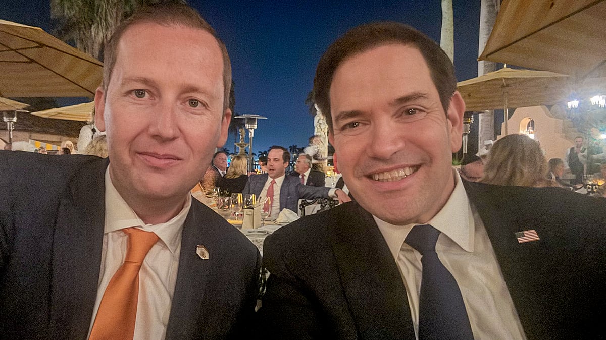 US ambassador to India Sergio Gor with secretary of state Marco Rubio on his arrival in India.